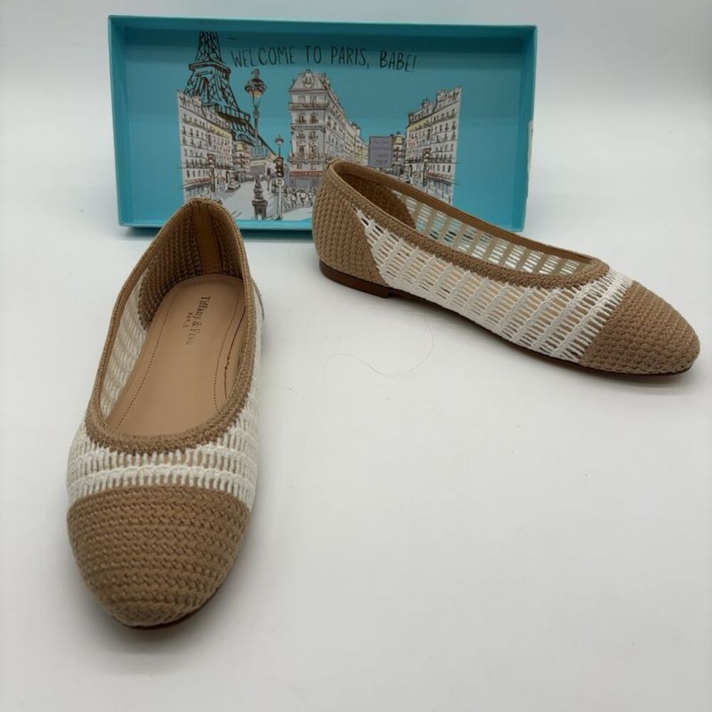 Tiffany & Fred Paris Ballet Flat Mesh White and Beige